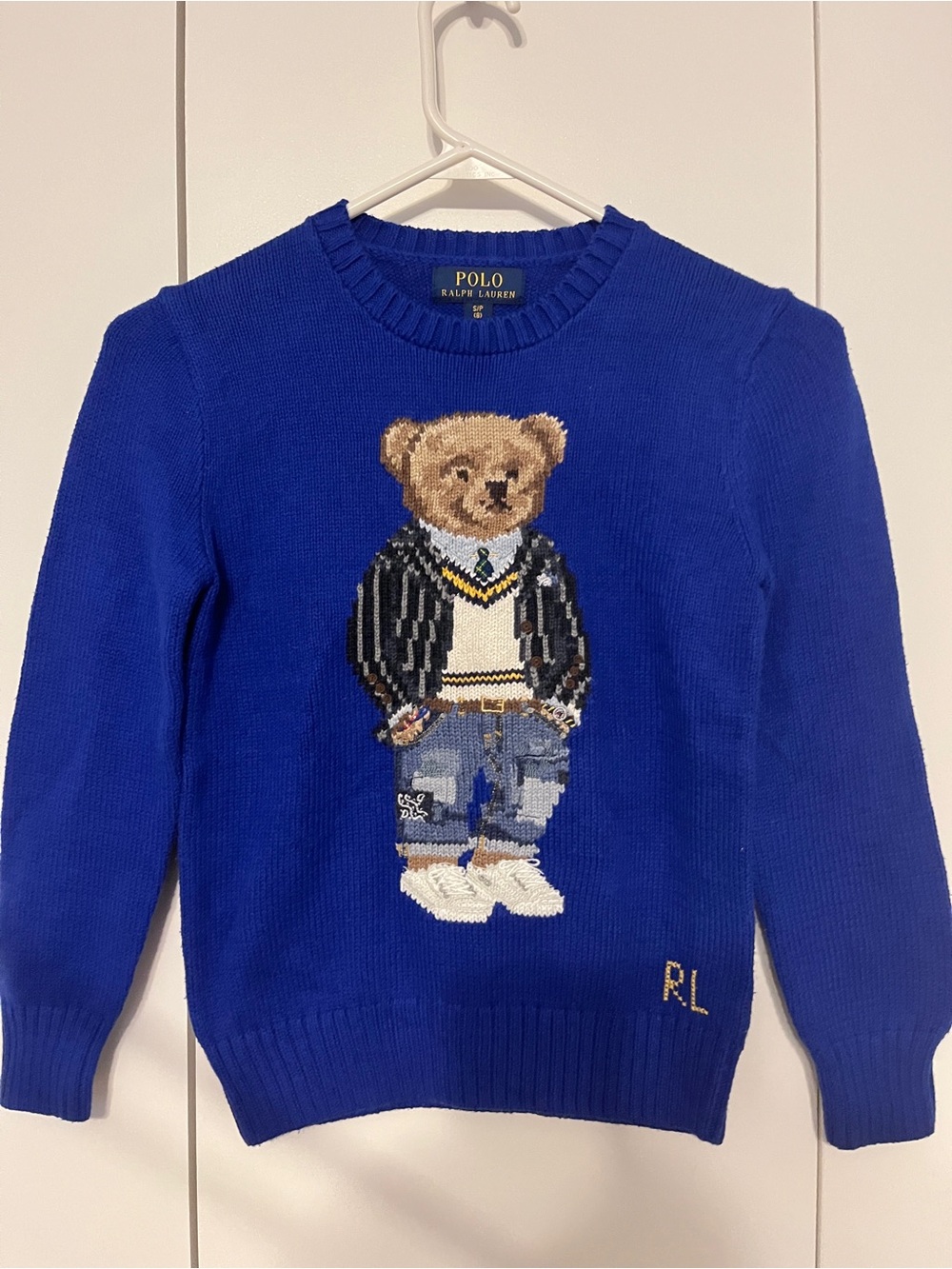Polo by Ralph Lauren Royal Blue Bear Intarsia Crewneck Sweater